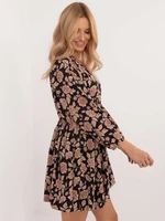 Beige and black floral long sleeve dress