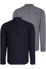 DOUBLE SET G783 DEWBERRY JUDGE COLLAR SHIRT-NAVY - ANTHRACITE