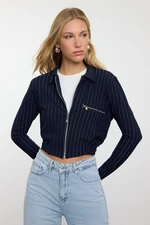 Trendyol Navy Blue*001 Zipper Detailed Crop Regular Knitted Blouse