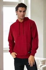 12612 Dewberry Hooded Kangaroo Pocket Mens Sweatshirt-BURGUNDY