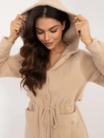 Beige women's alpaca coat with drawstring