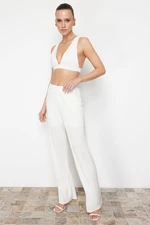 Trendyol White Pleated Fitted/Fitted Crop Flexible Knitted Bustier