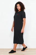 Trendyol Curve Black Embroidery Detailed Knitted Maxi/Long 100% Cotton T-shirt Dress