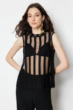 Trendyol Black Sheer Crew Neck Regular/Regular Fit Knitted Blouse