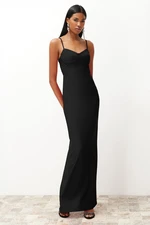 Trendyol Black Chest Detailed, Fitted Woven Long Evening Dress