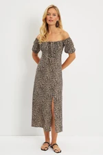 Cool & Sexy Women's Camel-Black Leopard Patterned Midi Dress