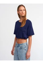 Dilvin 30225 Crop Cotton T-Shirt-Navy Blue