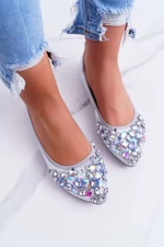 Leather ballerinas with decorative stones silver crystal