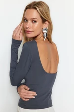 Trendyol Anthracite Cotton Backless Fitted Flexible Blouse