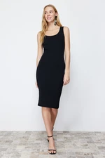 Trendyol Black Pool Neck Ribbed Stretchy Knitted Midi Pencil Dress