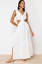 Trendyol Ecru Maxi Woven Tasseled Beach Dress