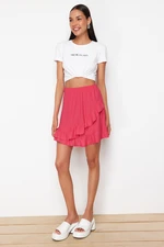 Trendyol Fuchsia Textured Asymmetric Ruffle Detailed Elastic Waist Flexible Mini Knitted Skirt