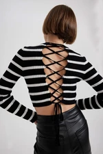 DEFACTO Fitted Striped Crew Neck Backless Rib Knit Sweater