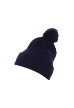 Pom Pom Knit hat with cuff navy blue