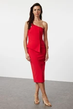 Trendyol Red Asymmetrical Collar Detailed Woven Elegant Evening Dress