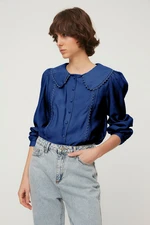 Trendyol Dark Navy Blue Lace Detailed Woven Shirt