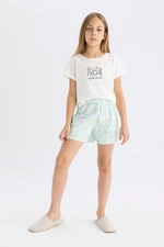 DEFACTO Girls Pajama Set Crew Neck Printed Short Sleeve Top Shorts