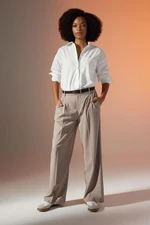 DEFACTO Wide Leg High Waist Wide Leg Darted Standard Length Basic Plain Trousers