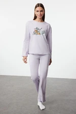 Trendyol Tom & Jerry Licensed Lilac 100% Cotton Knitted Pajama Set