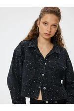 Koton Oversize Stoned Denim Jacket with Pocket Detail and Classic Collar Buttons