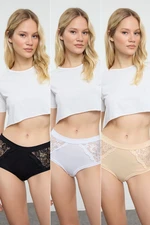 Trendyol Black-White-Skin 3-Pack Cotton Lace Detail Hipster Knitted Panties