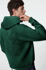 Trendyol Emerald Green Oversize/Wide Cut Back Embroidered Detail Hooded Sweatshirt