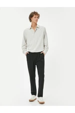 Koton Fabric Trousers Chino Slim Fit Tied Waist Folded Leg Pocket Detail