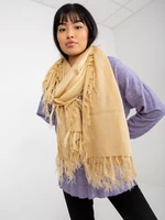 Women's beige long scarf with fringes