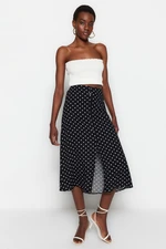 Trendyol Black Midi Woven Button Detailed Viscose Fabric Polka Dot Skirt