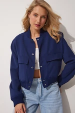 Happiness İstanbul Women's Navy Blue Wide Pocket Bomber Jacket