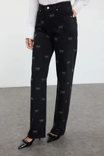 Trendyol Black Bow Detailed High Waist Wide Leg Jeans