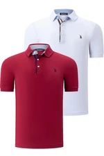 DUAL SET T8582 DEWBERRY T-SHIRT MĘSKI BIAŁY-BORDOWY