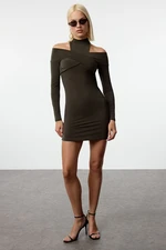 Trendyol Khaki Collar Detailed Knitted Short Elegant Evening Dress