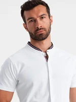 Ombre Men's knitted shirt with short sleeves and collared collar - white