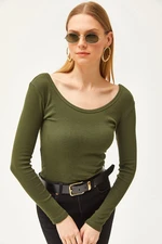 Olalook Women's Khaki Wide Collar Camisole Blouse