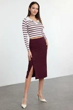 Trendyol Dark Burgundy Slit Detailed Ederli Fabric Midi Length Woven Skirt