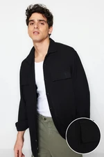 Trendyol Black Oversize Fit Linen Textured Double Pocket Jacket Shirt