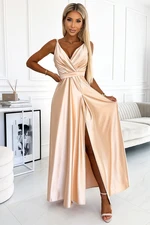 498-5 Long satin dress with neckline and double straps - GOLD