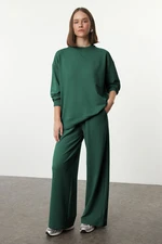 Trendyol Emerald Green Relaxed Pattern Wide Leg/Wide Leg Knitted Sweatshirt/Bottom Tracksuit Set