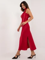 Dark red evening dress with slit