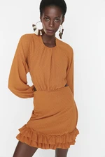 Trendyol Brown Back Detailed Evening Dress with Frills