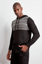 Trendyol Black Slim Fit Hooded Ethnic Knitwear Sweater