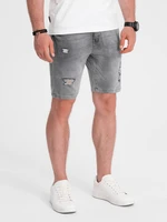 Ombre Men's denim short shorts with holes - gray