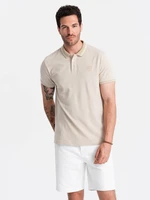 Ombre Melange men's polo shirt with striped collar - sand melange