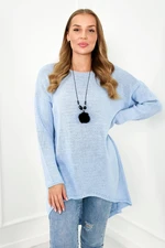 Blue sweater with necklace