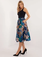 Navy blue midi skirt with print