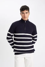 DEFACTO Standard Fit Stand Collar Half Zipper Striped Knitwear Sweater