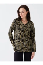 LC Waikiki V-Neck Patterned Long Sleeve Women's Blouse