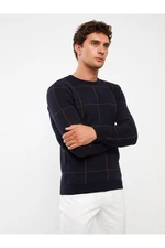 LC Waikiki Crew Neck Long Sleeve Plaid Men's Knitwear Sweater