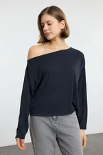 Trendyol Anthracite 100% Modal Fabric Boat Neck Relaxed/Comfortable Cut Knitted Blouse